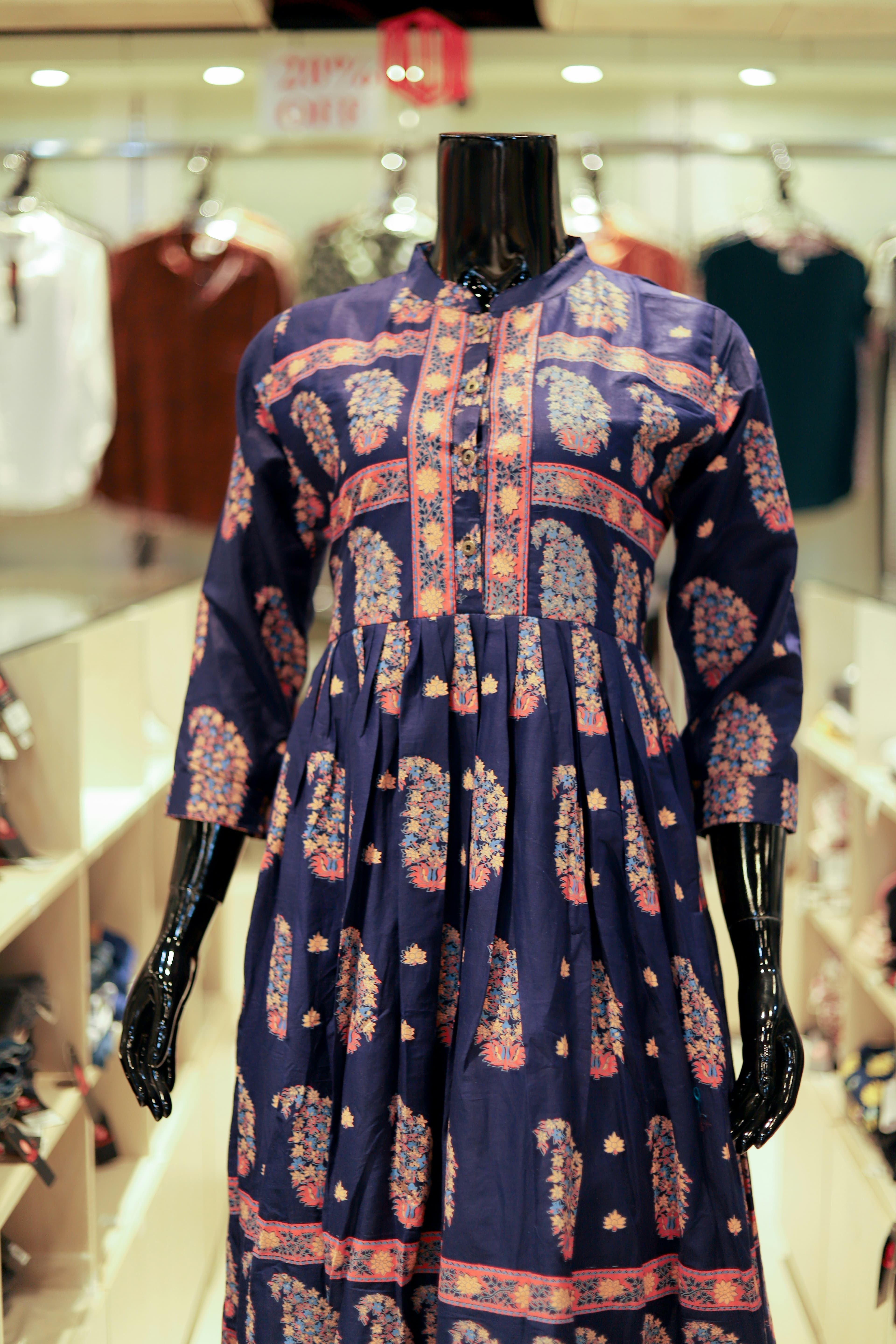 Block Print Kurti — Storm Grey